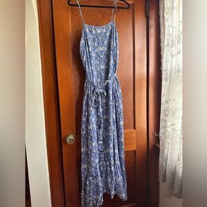 Roller Rabbit blue diamond ikat maxi dress XL with pockets and a belt